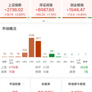 收评：全市场近4800只个股上涨，沪指放量反弹涨0.69%